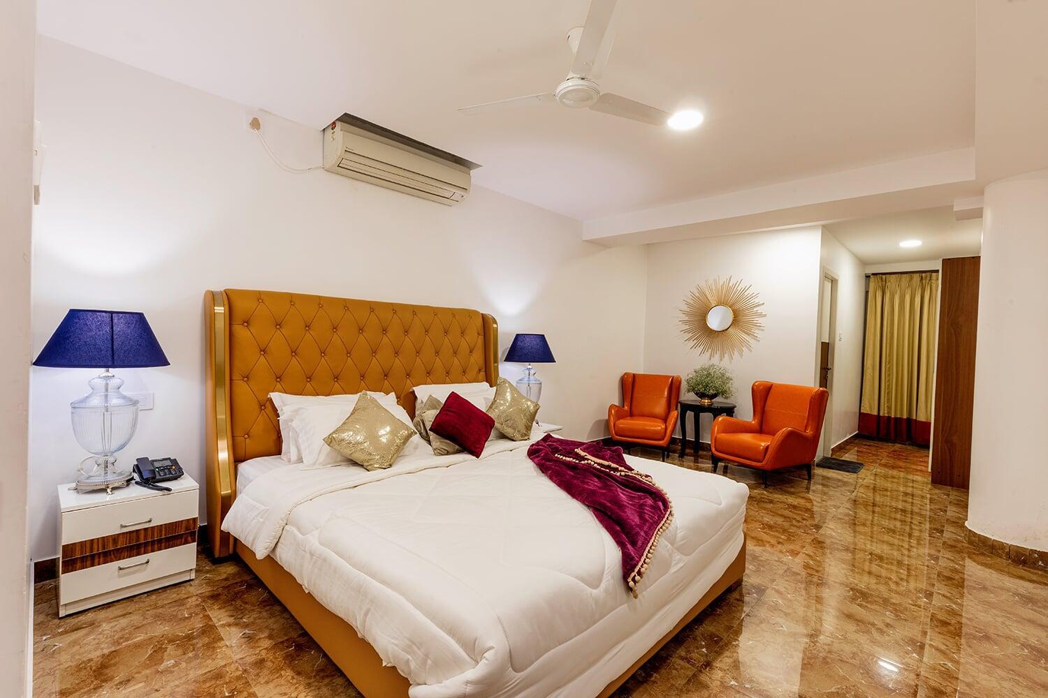 Modern hotel room interior – Risa Banquets guest suites Chennai