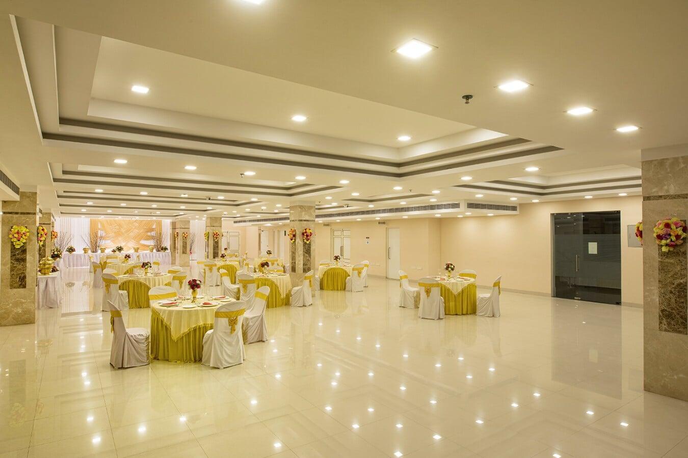 Grand Hall right top angle – wedding setup at Risa Banquets Chennai