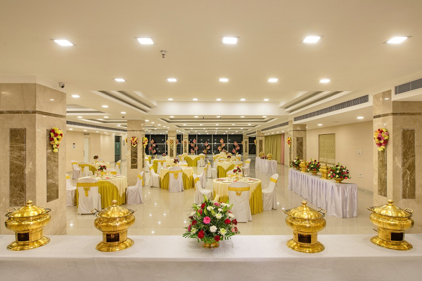 Elegant Grand Hall setup – Risa Banquets ECR wedding venue